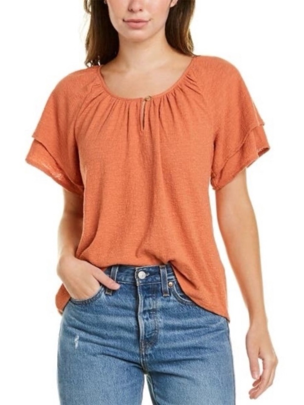 Madewell tiered sleeve blouse terracota 3x